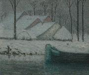 William Degouwe de Nuncques Snowy landscape with barge Germany oil painting artist